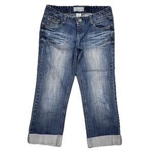 Maurices Jeans Juniors 7/8 Cuffed Crop Capri Blue Denim Stretch Measures 30 x 22